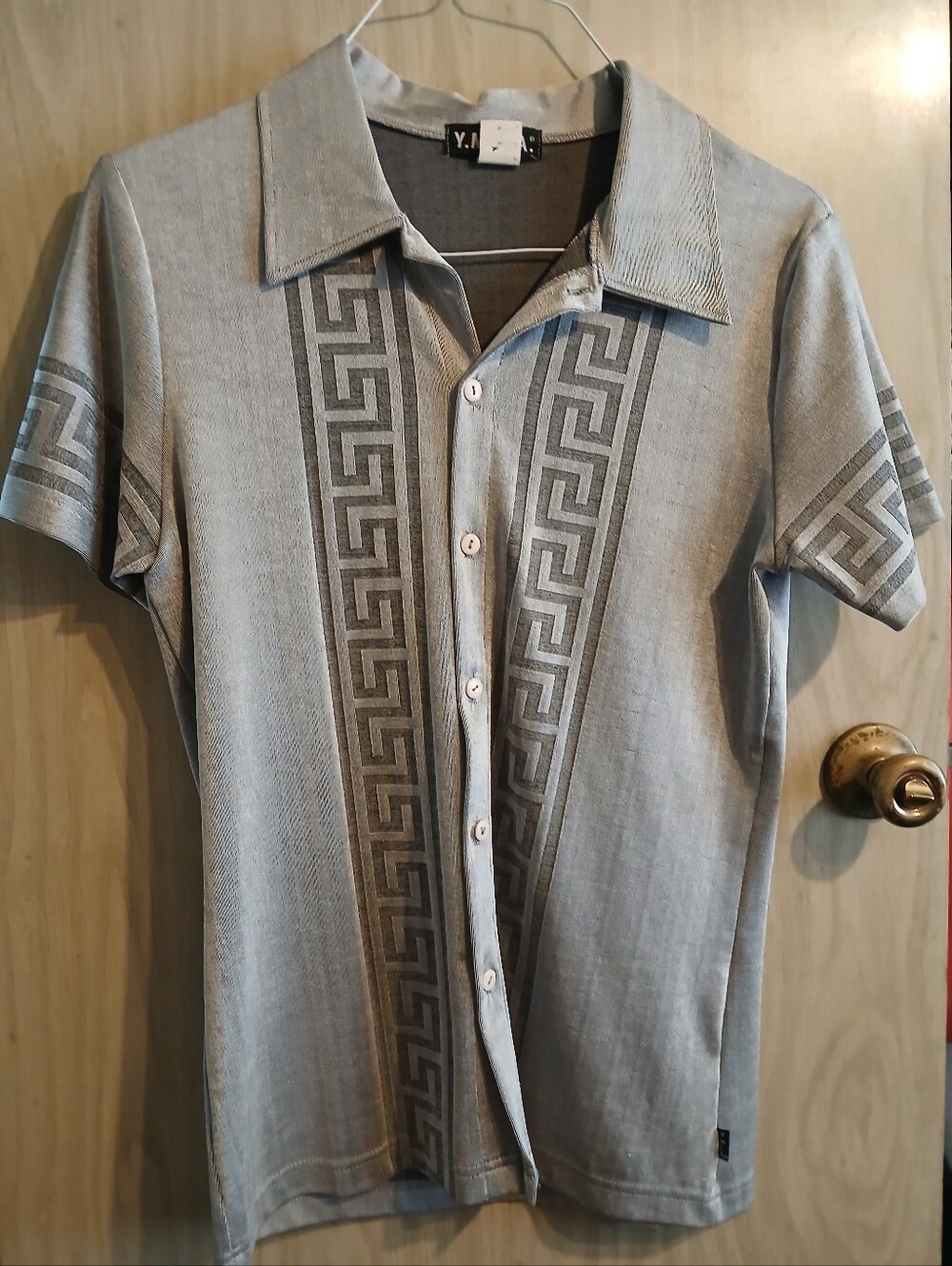 Vintage 70s 80s YMLA Disco Shirt Men's M gray silver button Made USA Retro NYE